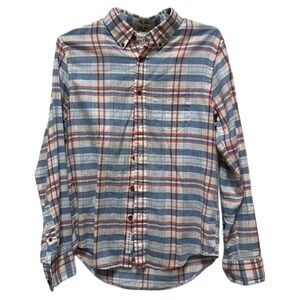 Abercrombie & Fitch Muscle Button Shirt Mens Small Plaid Linen Blend Long Sleeve